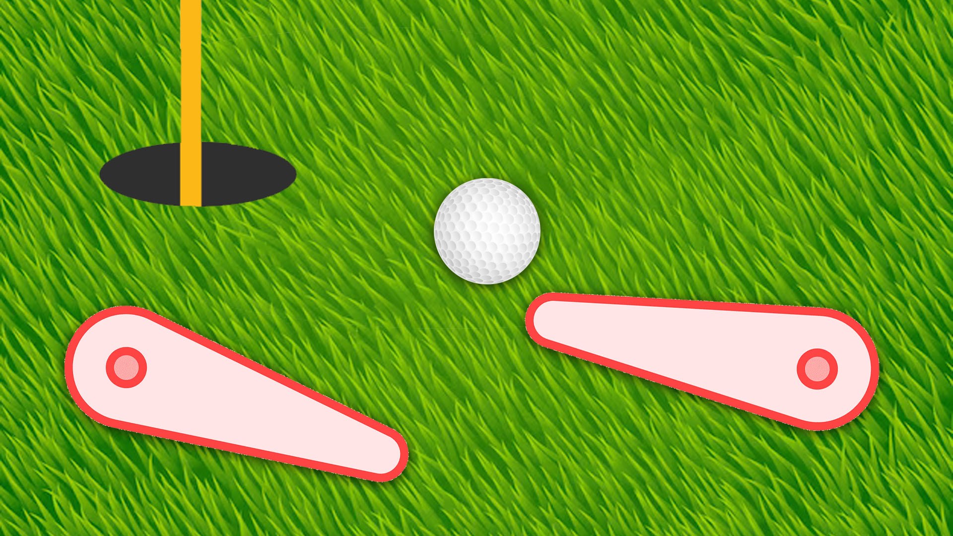 Pinball flippers on a grass filled hitting a golf ball