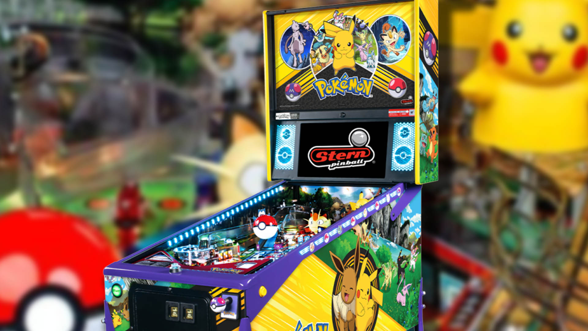 the pokemon pinball game over a blurred background