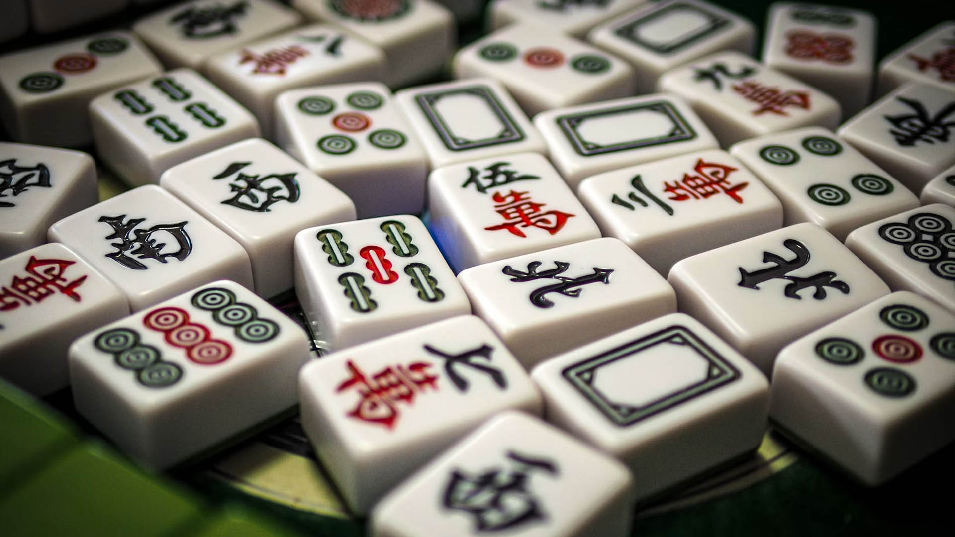 a bunch of mahjong tiles
