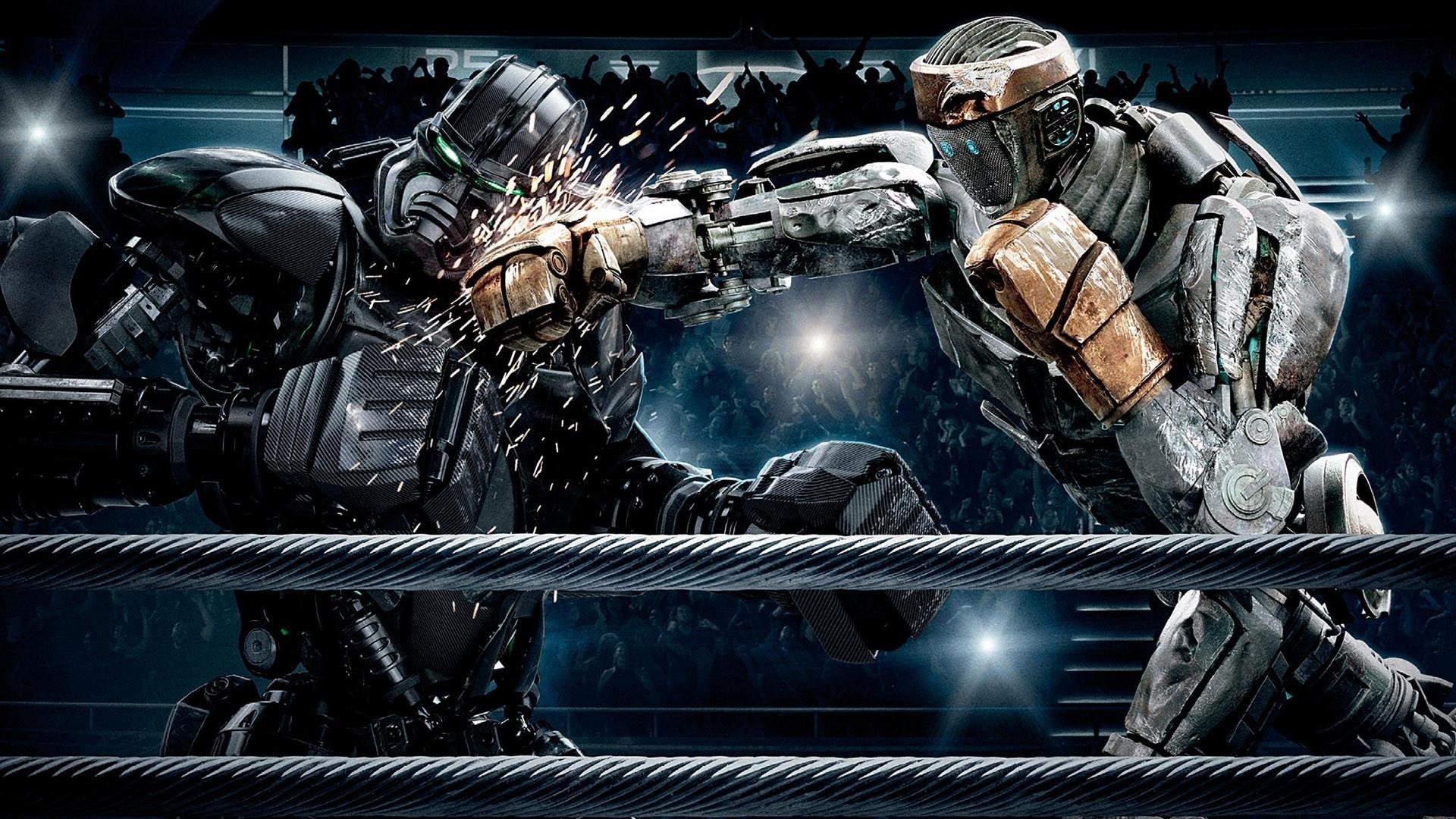 two boxing robots from the movie Real Steel